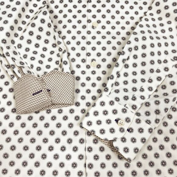 Paul Smith London Cream Pinwheel Cotton Contrast Cuff Button Shirt Men’s 15.5 - Picture 4 of 10